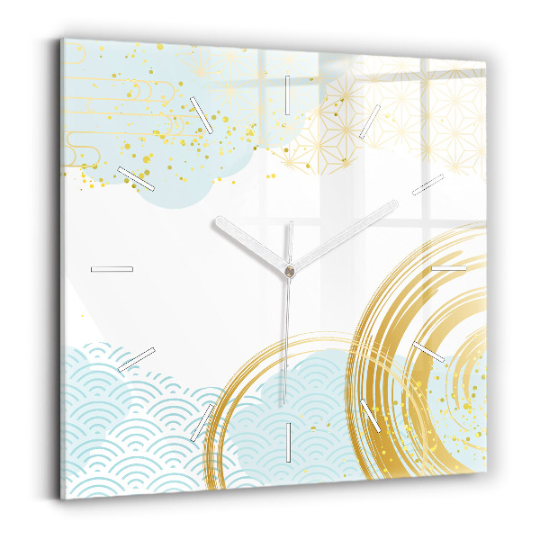 Square glass wall clock Decorative pattern