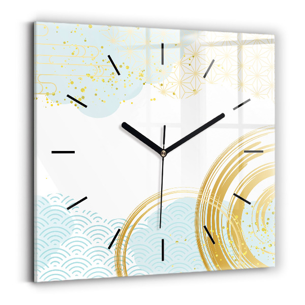Square glass wall clock Decorative pattern