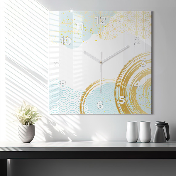 Square glass wall clock Decorative pattern