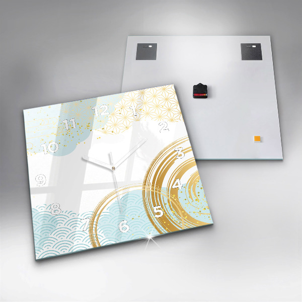 Square glass wall clock Decorative pattern