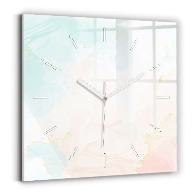 Square glass wall clock Watercolor marble