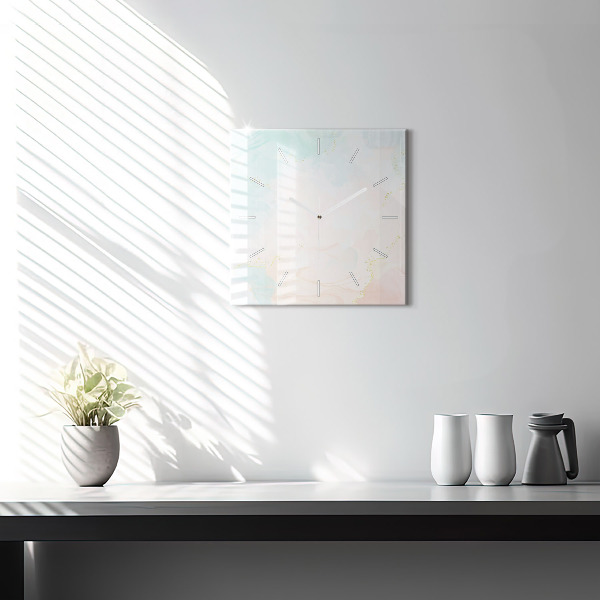 Square glass wall clock Watercolor marble