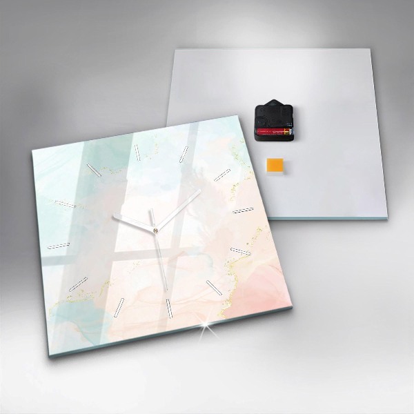Square glass wall clock Watercolor marble