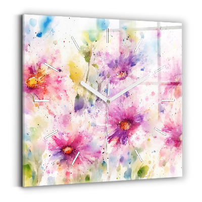Square glass wall clock Painted flowers