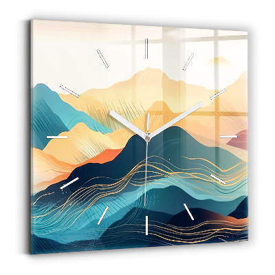Square glass wall clock Mountain landscape