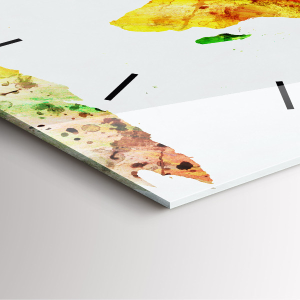 Square glass wall clock Watercolor world map