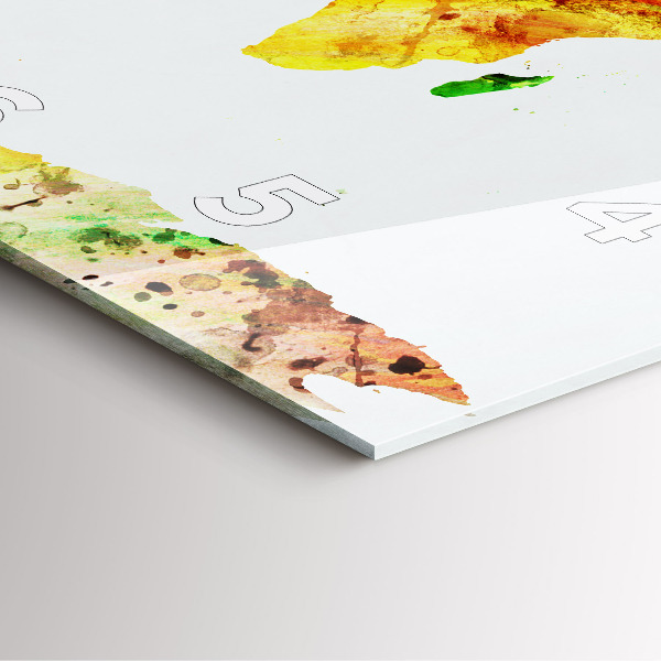 Square glass wall clock Watercolor world map