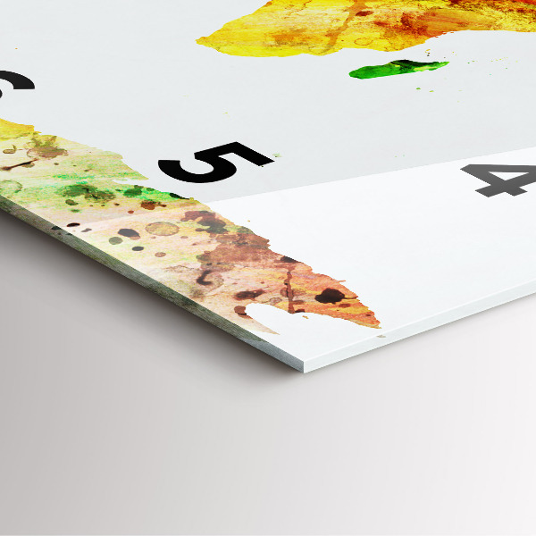 Square glass wall clock Watercolor world map