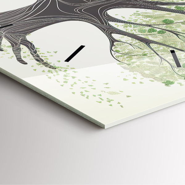Square glass wall clock Big tree nature