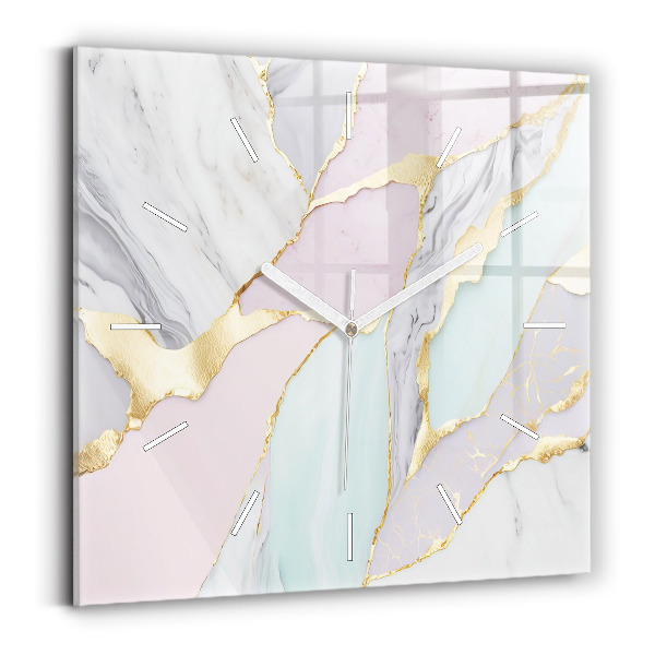 Square glass wall clock Marble pattern