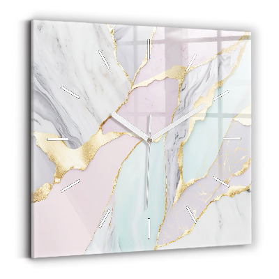 Square glass wall clock Marble pattern