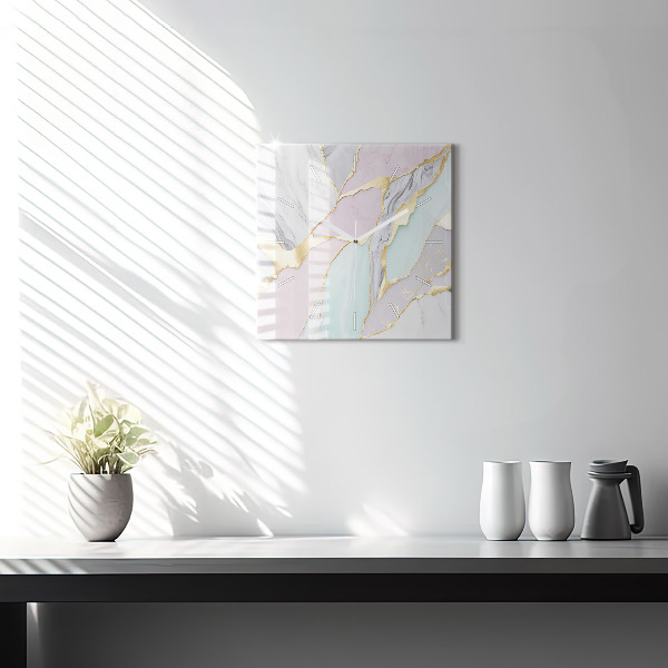 Square glass wall clock Marble pattern