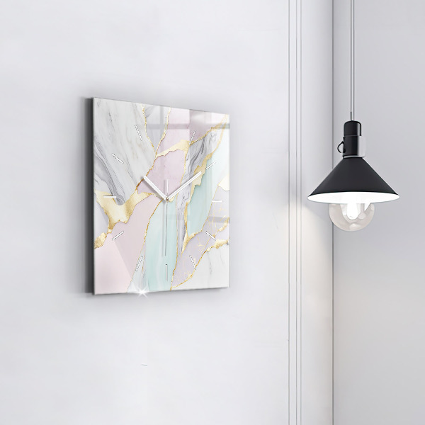 Square glass wall clock Marble pattern