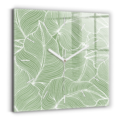 Square glass wall clock Leaves nature pattern