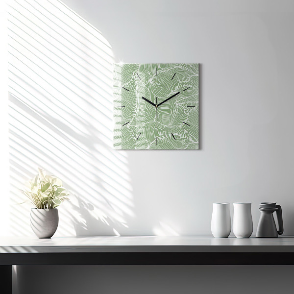 Square glass wall clock Leaves nature pattern
