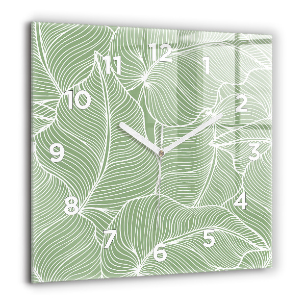 Square glass wall clock Leaves nature pattern