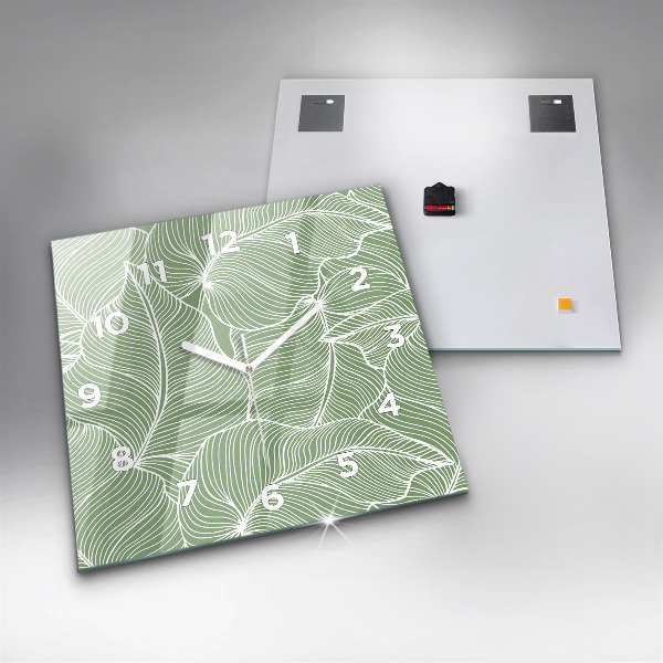 Square glass wall clock Leaves nature pattern