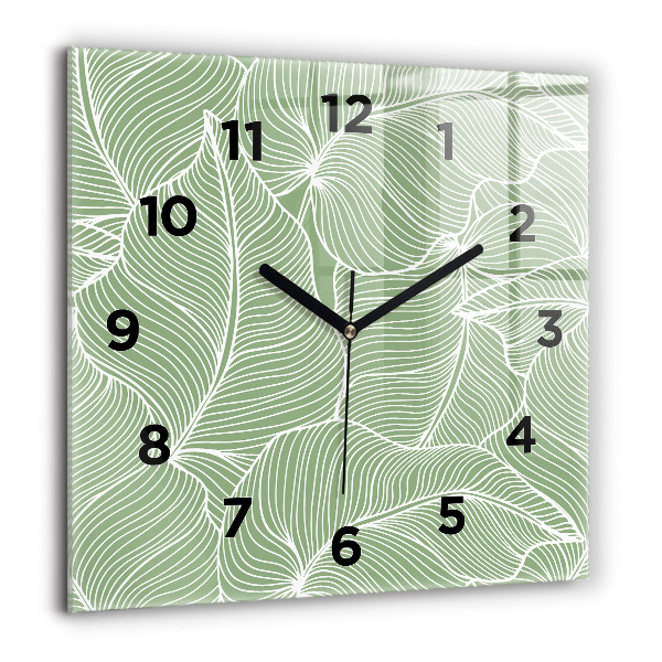 Square glass wall clock Leaves nature pattern