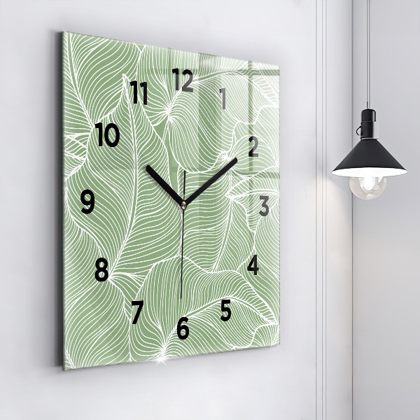Square glass wall clock Leaves nature pattern