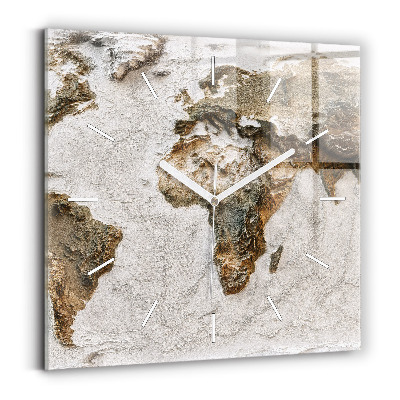 Square glass wall clock Old world map