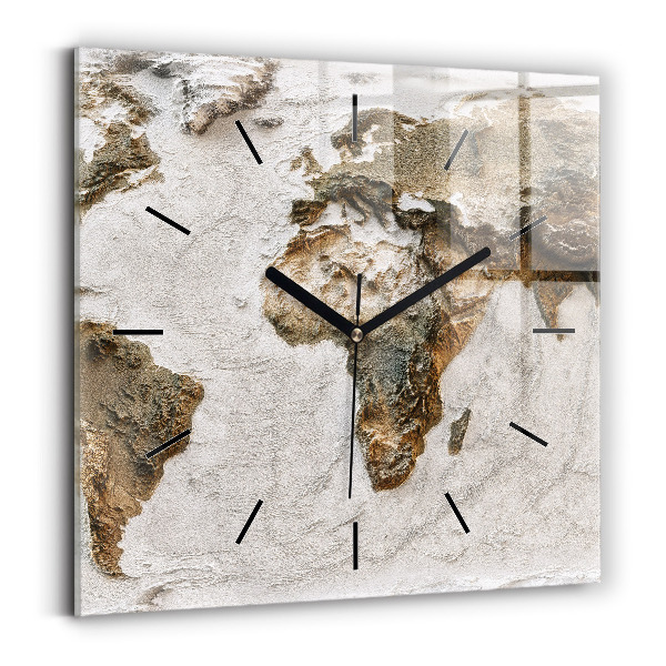 Square glass wall clock Old world map