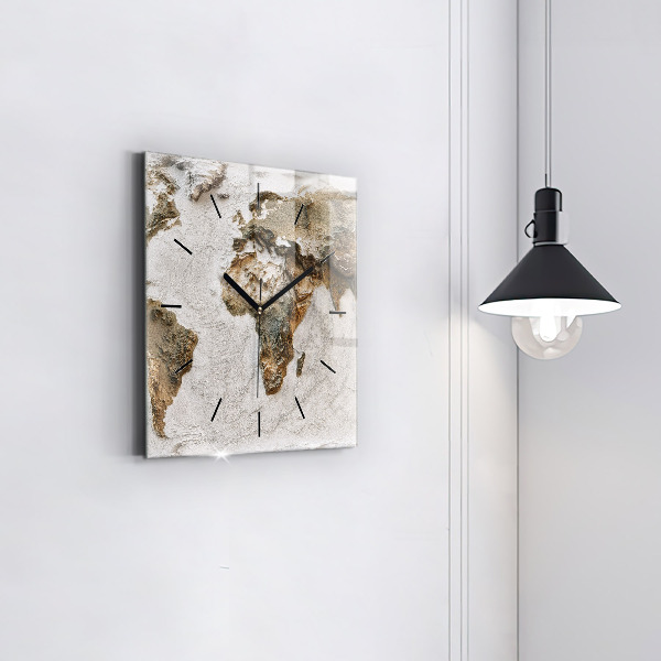 Square glass wall clock Old world map