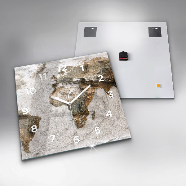 Square glass wall clock Old world map