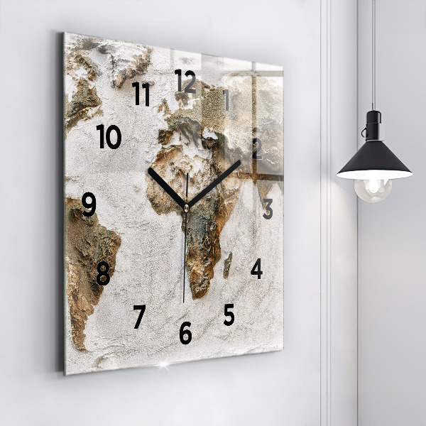 Square glass wall clock Old world map