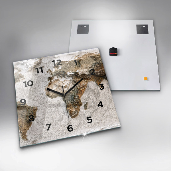 Square glass wall clock Old world map