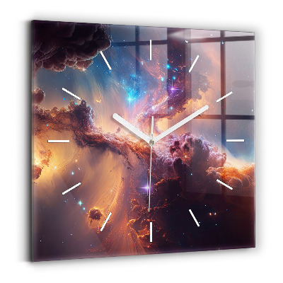 Square glass wall clock The cosmic world of stars