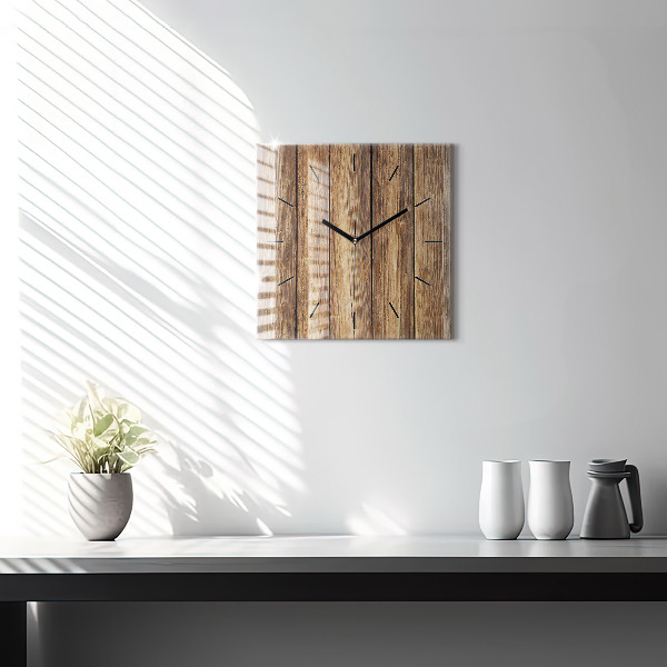 Square glass wall clock Wooden boards