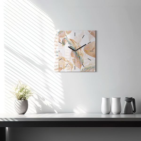 Square glass wall clock Nature leaf pattern