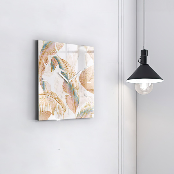 Square glass wall clock Nature leaf pattern