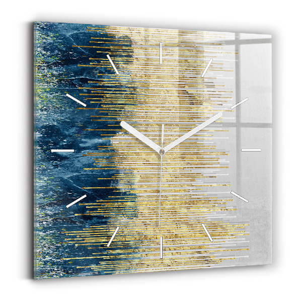 Square glass wall clock Decorative pattern and gold