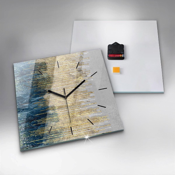 Square glass wall clock Decorative pattern and gold