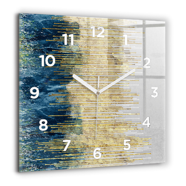 Square glass wall clock Decorative pattern and gold
