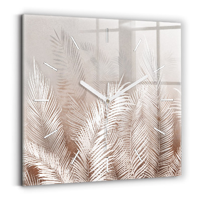 Square glass wall clock Tropical boho leaves