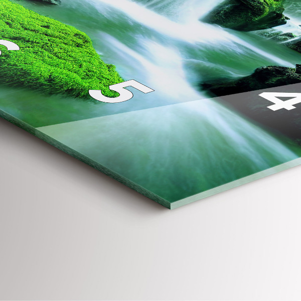 Square glass wall clock Waterfall among the moss