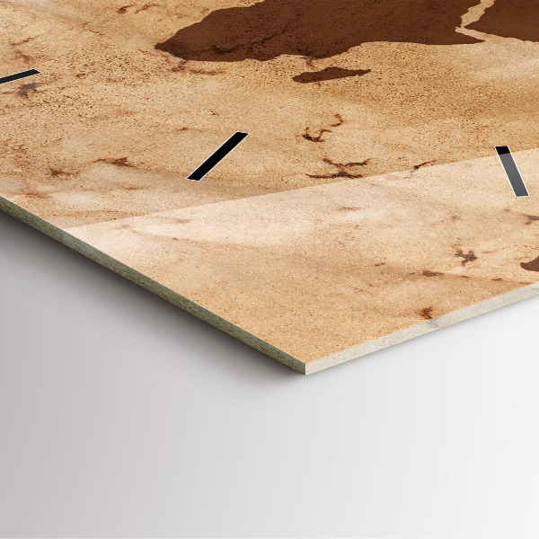 Square glass wall clock Vintage world map