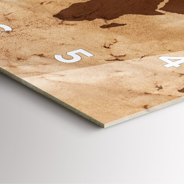 Square glass wall clock Vintage world map