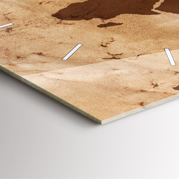 Square glass wall clock Vintage world map