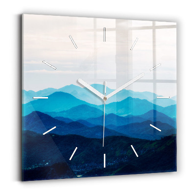 Square glass wall clock Watercolor mountains