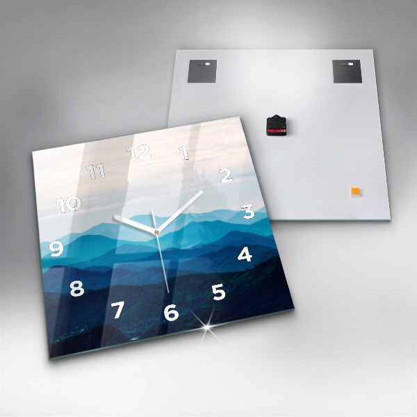 Square glass wall clock Watercolor mountains