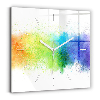 Square glass wall clock Abstract rainbow