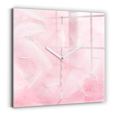 Square glass wall clock Feathers – abstract