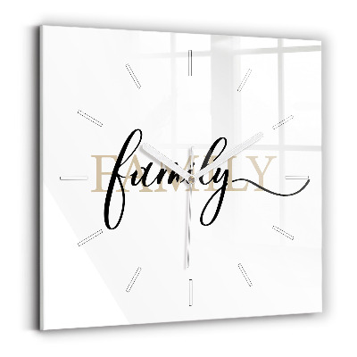 Square glass wall clock Family inscription