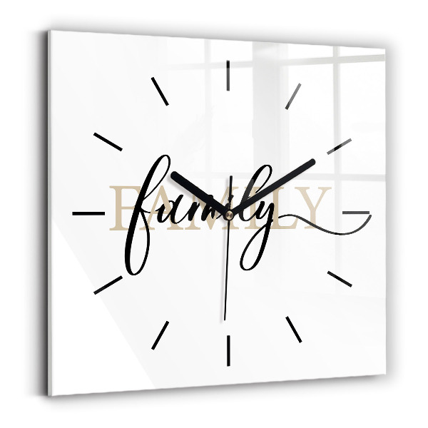 Square glass wall clock Family inscription