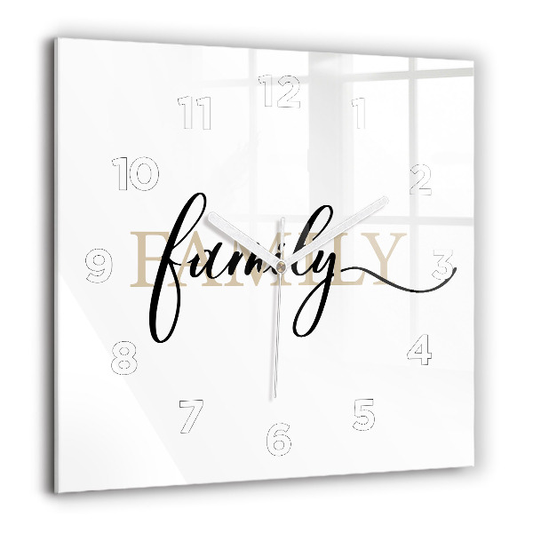 Square glass wall clock Family inscription