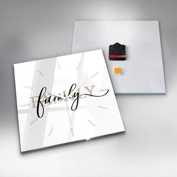 Square glass wall clock Family inscription