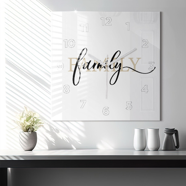 Square glass wall clock Family inscription